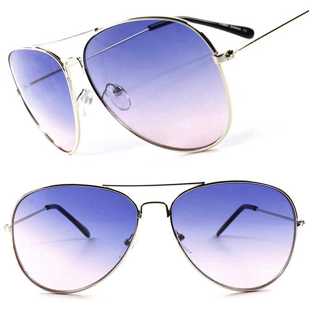 Gold Classic Mens Womens Air Force Style Blue & Pink Lens Sunglasses